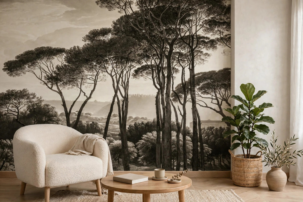 Fotobehang Parasoldennen Sepia in een woonkamer