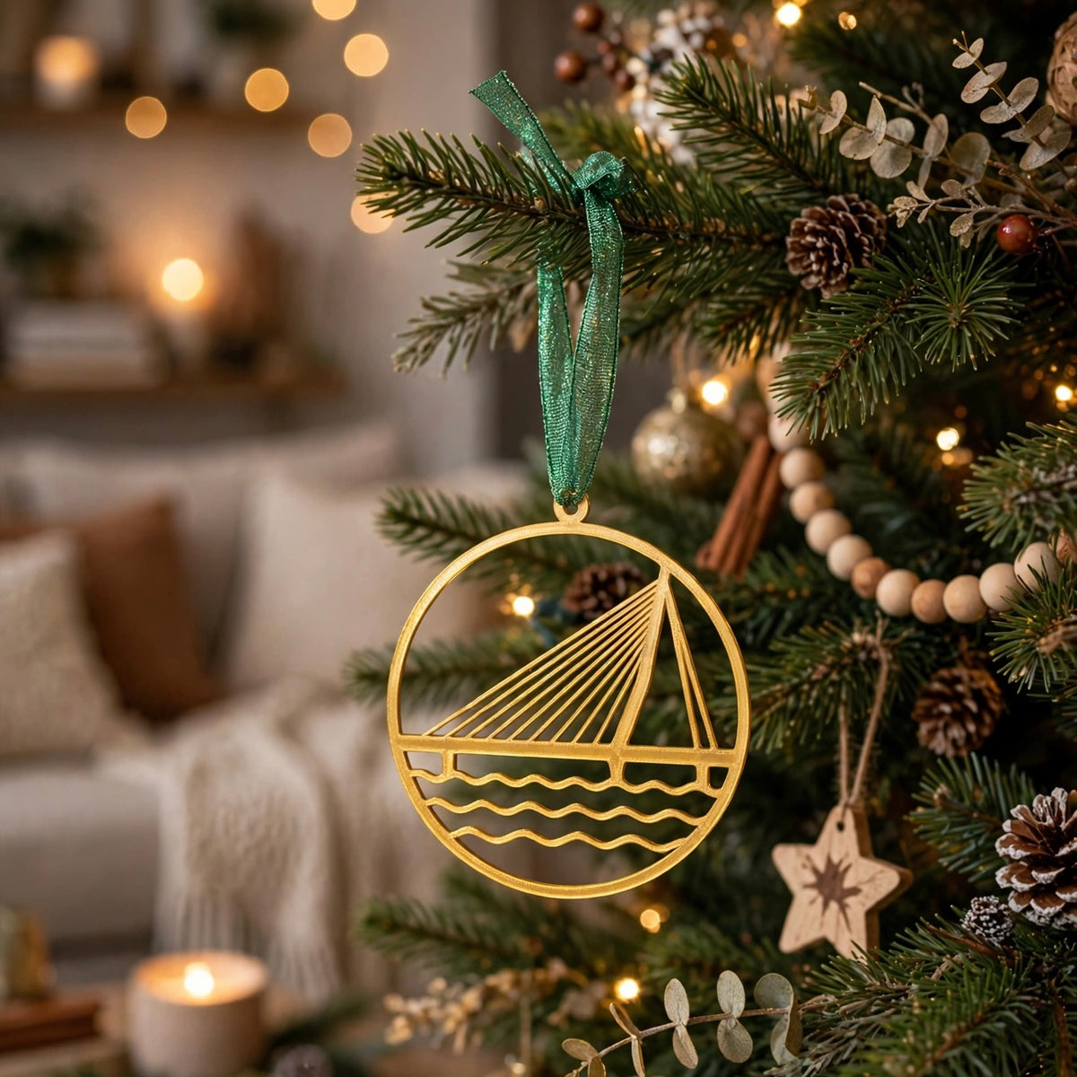 Rotterdam Kersthanger Goud - Euromast / Erasmusbrug / De Hef / De Kuip - Duurzame 3D Kerstbal