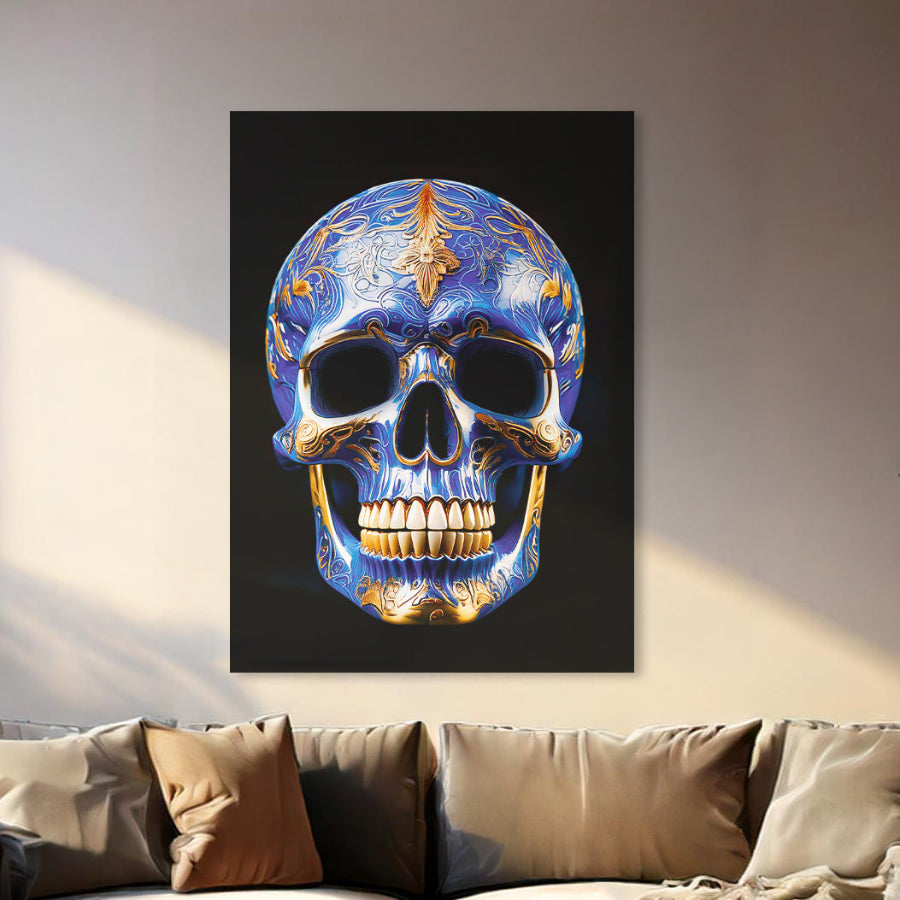 Poster Schedel No1 – schedel in blauw en goud