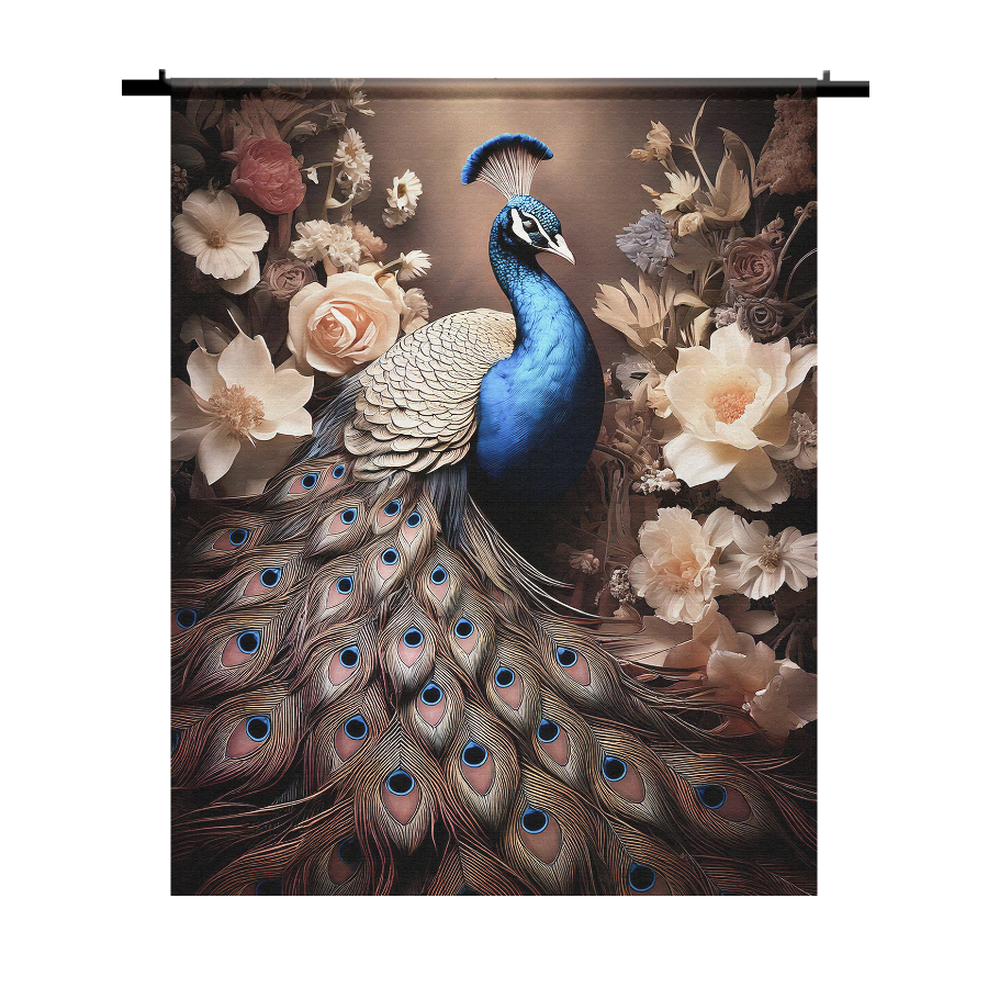 Wandkleed - Pauw met Bloemen No1