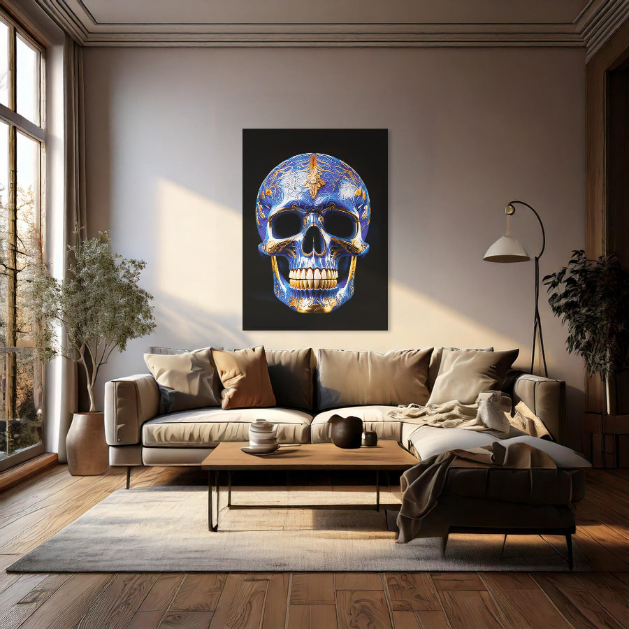 Schedel No1, Delfts blauw met goud