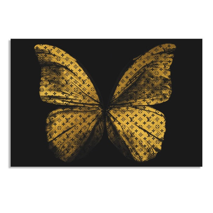 Schilderij Plexiglas Canvas Dibond- LV Golden Butterfly
