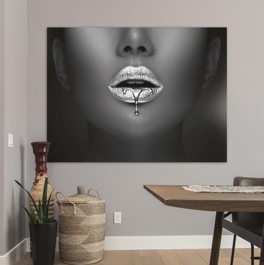Schilderij-Zilver Painted Lips-PosterGuru