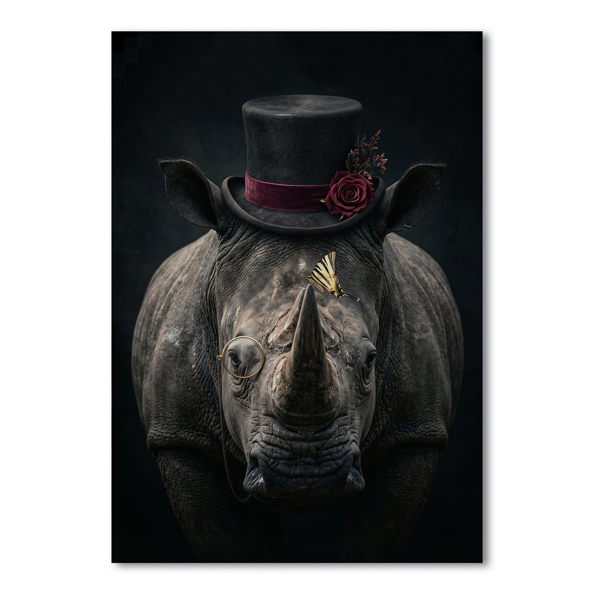 Stijlvolle Neushoorn, kunstprint van een neushoorn uit de stijlvolle dierenreeks van PosterGuru