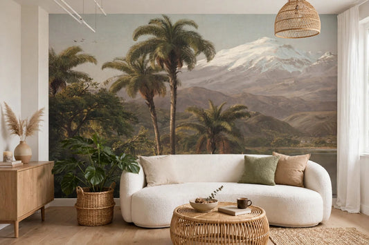 Fotobehang Tamaca Palms van Frederic Church in een lichte woonkamer