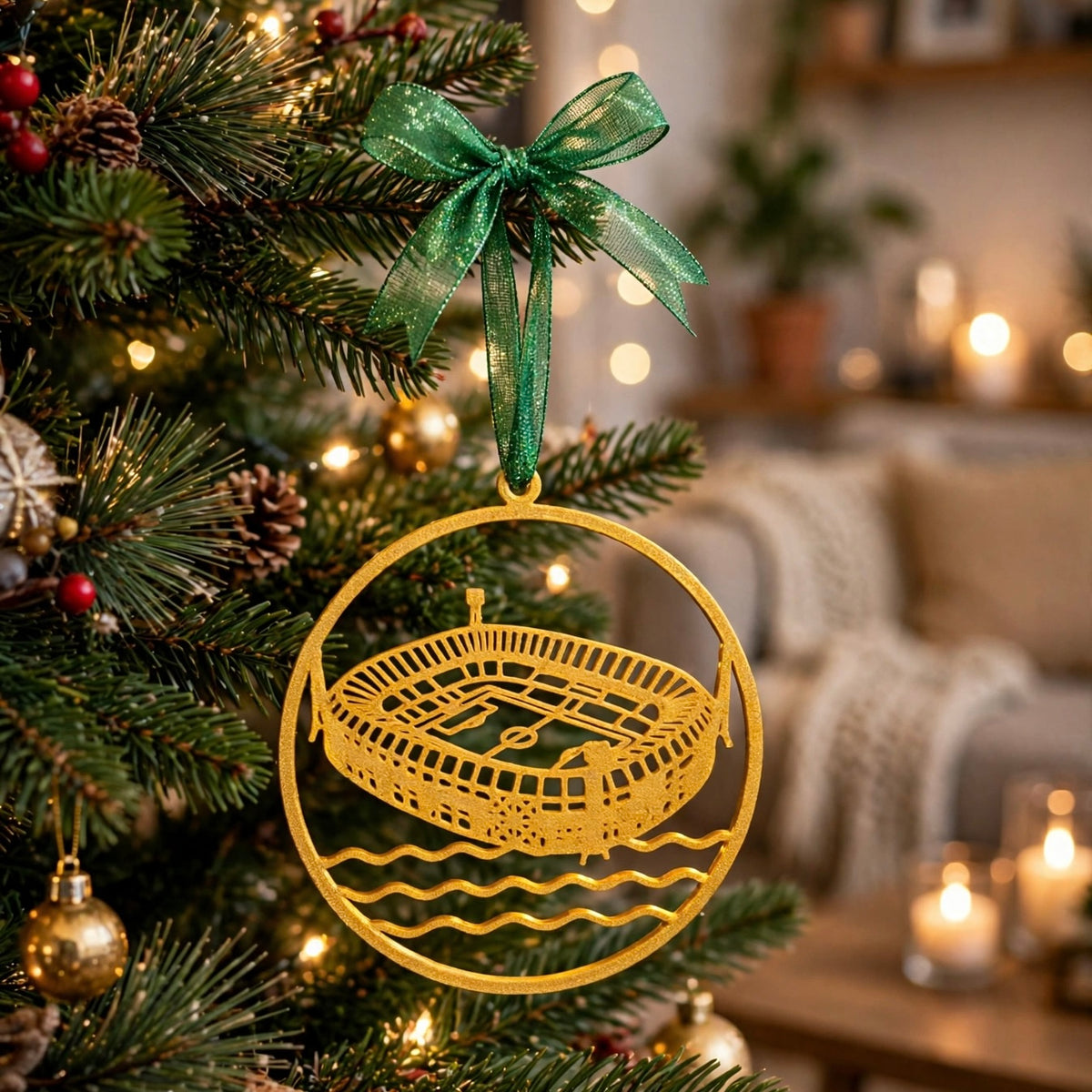Rotterdam Kersthanger Goud - Euromast / Erasmusbrug / De Hef / De Kuip - Duurzame 3D Kerstbal
