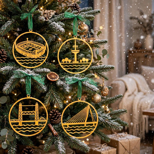 Rotterdam Kersthanger Goud - Euromast / Erasmusbrug / De Hef / De Kuip - Duurzame 3D Kerstbal