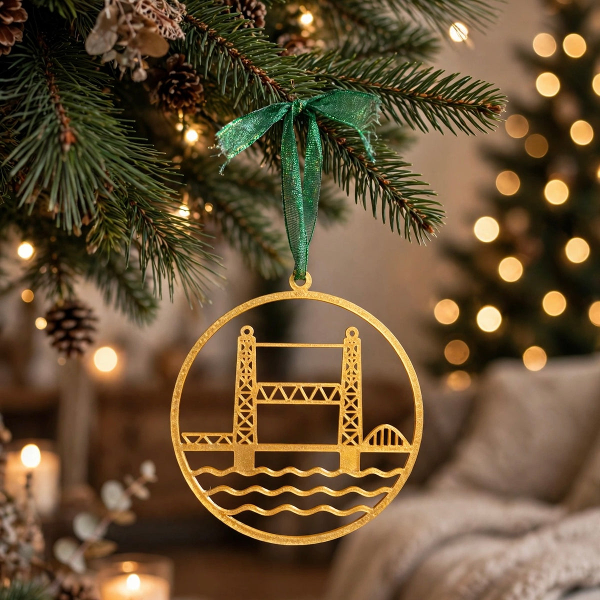 Rotterdam Kersthanger Goud - Euromast / Erasmusbrug / De Hef / De Kuip - Duurzame 3D Kerstbal