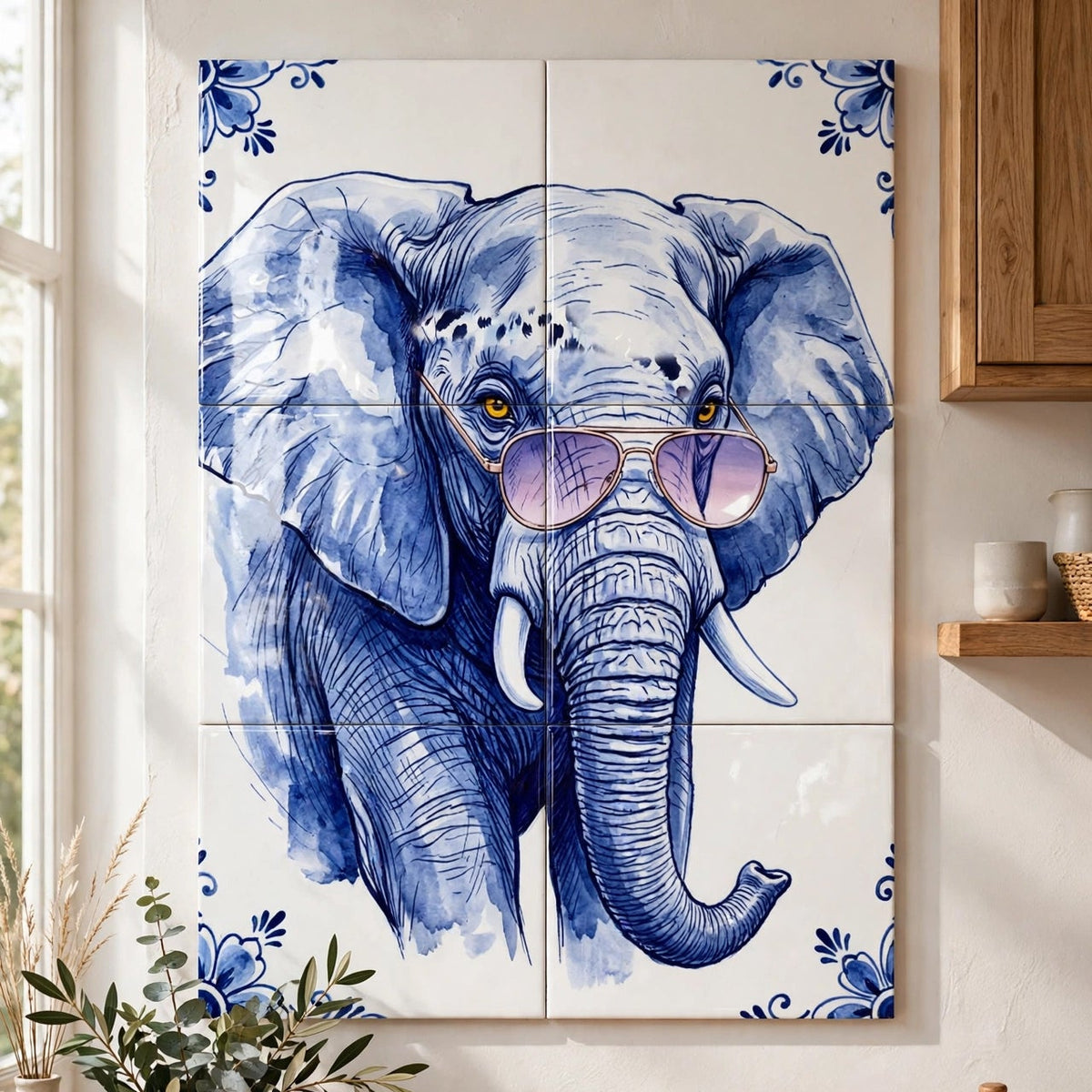 Tegeltableau - Delfts Blauw Olifant