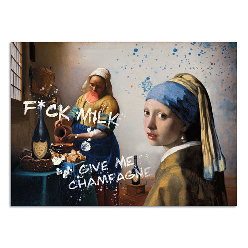 Schilderij F*ck Milk - Het Melkmeisje & Meisje met de Parel
