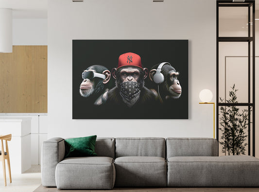Schilderij Monkeys Twist in een interieur, van afstand