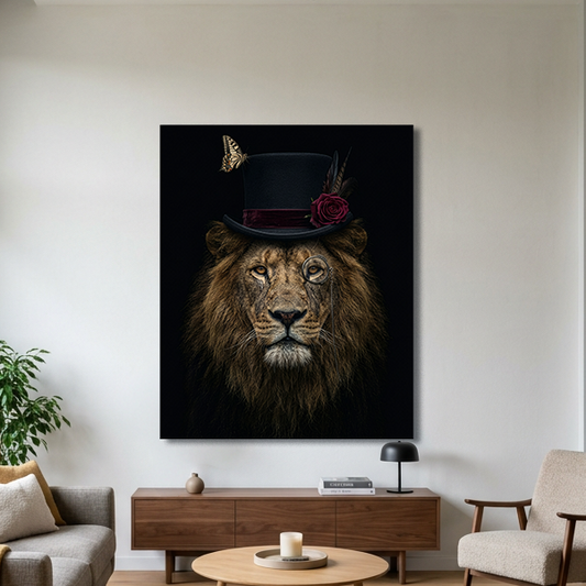 Stijlvolle Leeuw poster aan de muur in een sfeervol interieur
