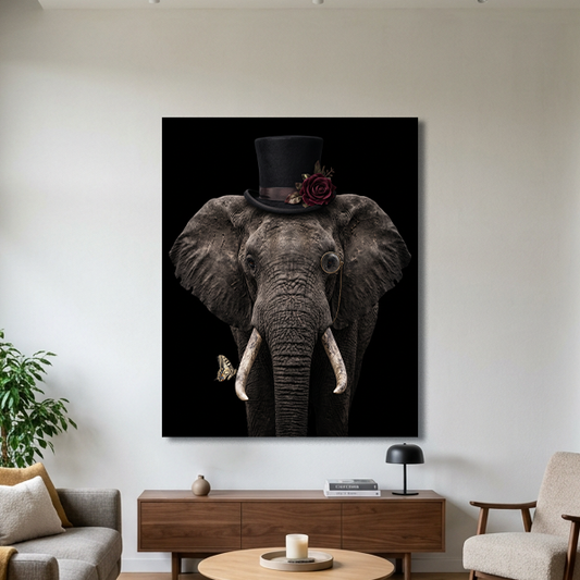 Stijlvolle Olifant poster aan de muur in een sfeervol interieur