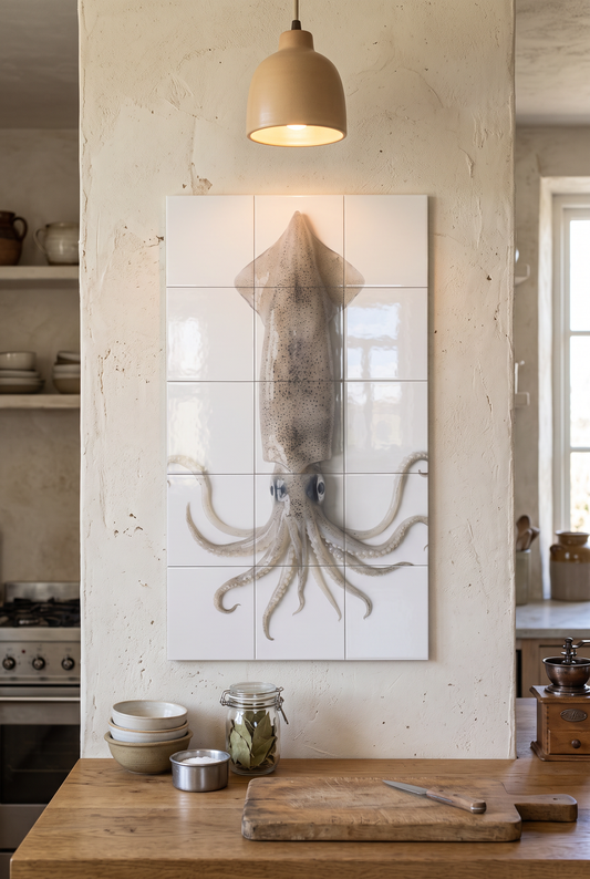 Tegeltableau Inktvis met pijlinktvis aan de muur in een keuken