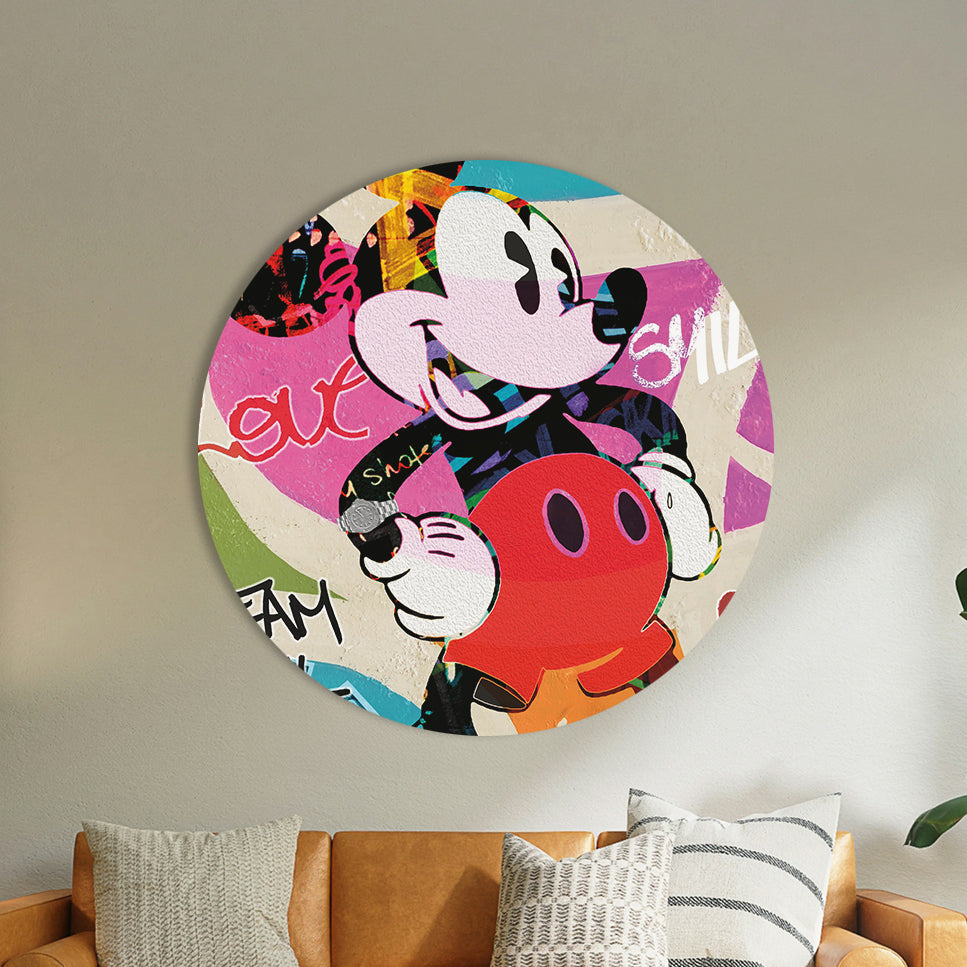 Wandcirkel Cartoonmuis boven een bank