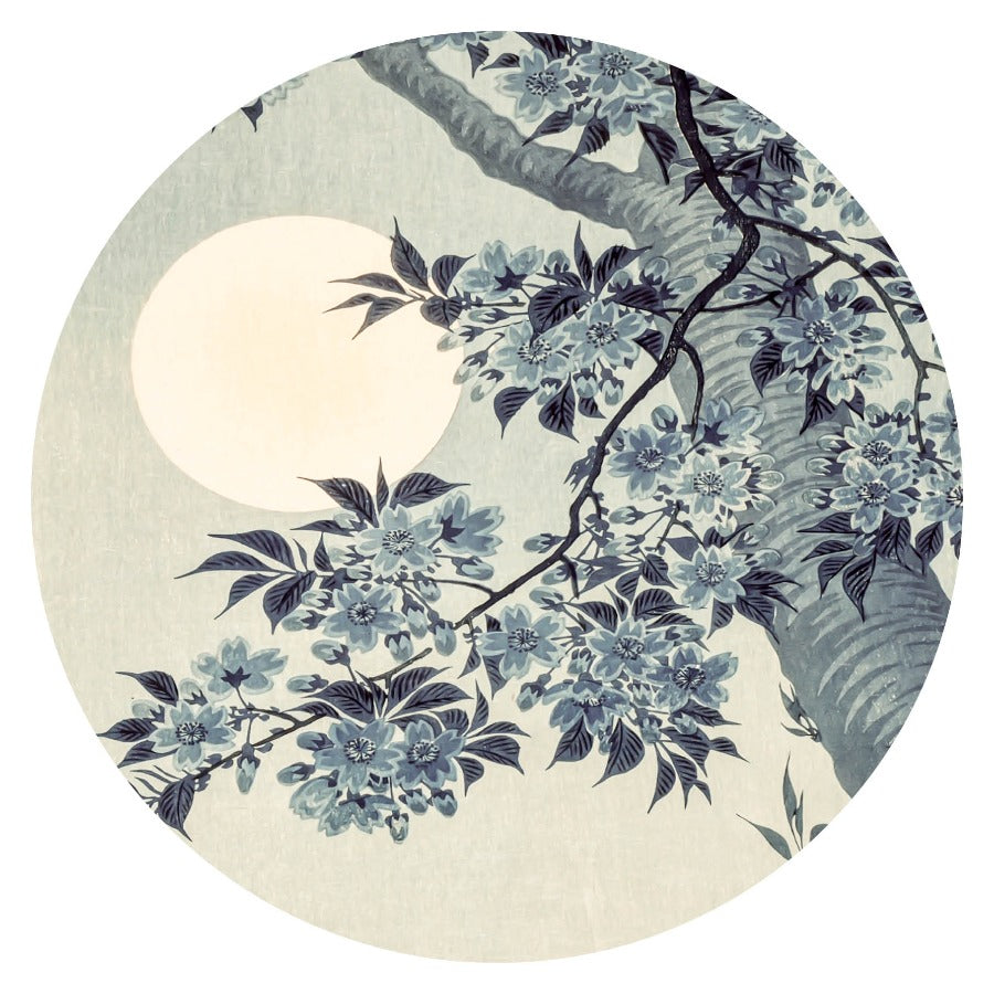 Wandcirkel Ohara Koson – Japanse prent in beige tinten