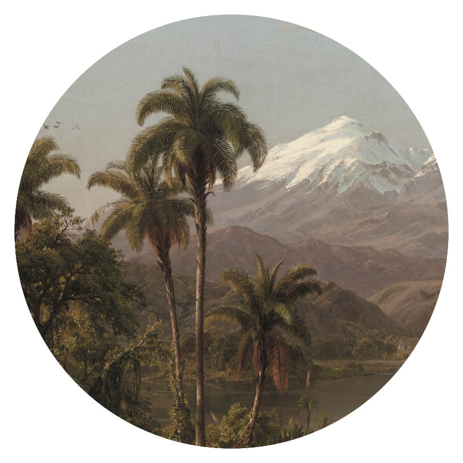 Wandcirkel Tamaca Palms – palmbomen bij een rivier met bergen