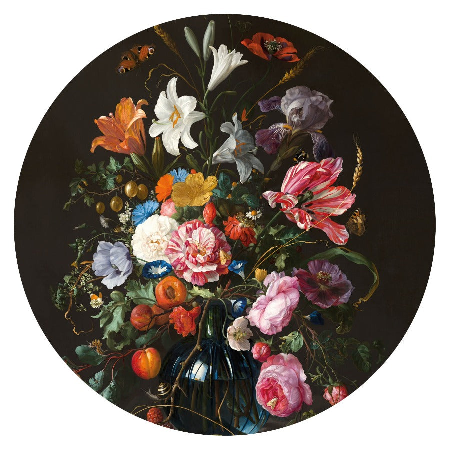 Wandcirkel Vaas met Bloemen – bloemstilleven in donkere tinten