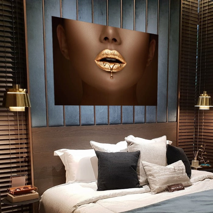Poster Golden Woman op plexiglas, canvas, dibond of als poster