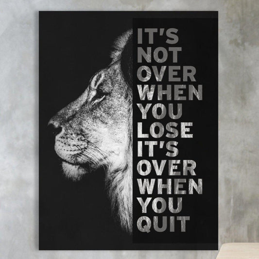 Canvas Dark Lion Quote - It's Not Over No2, close-up