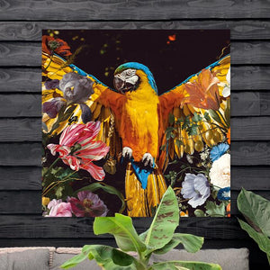 Schilderij-Ara Flowers-PosterGuru