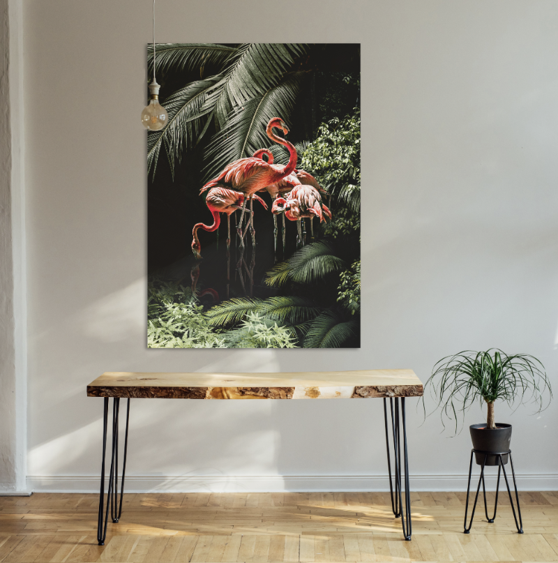 Botanische Flamingo's, flamingo schilderij