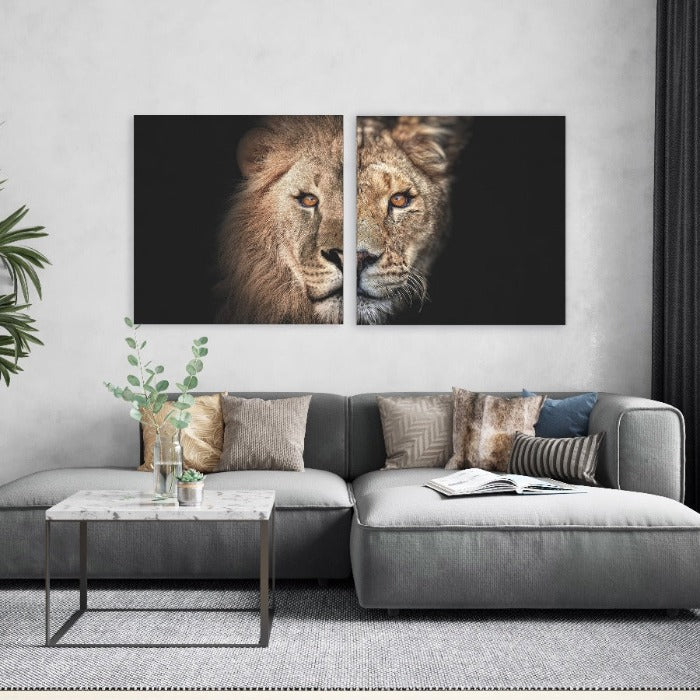 Tweeluik Lion and Lioness No1, leeuw en leeuwin als set van twee