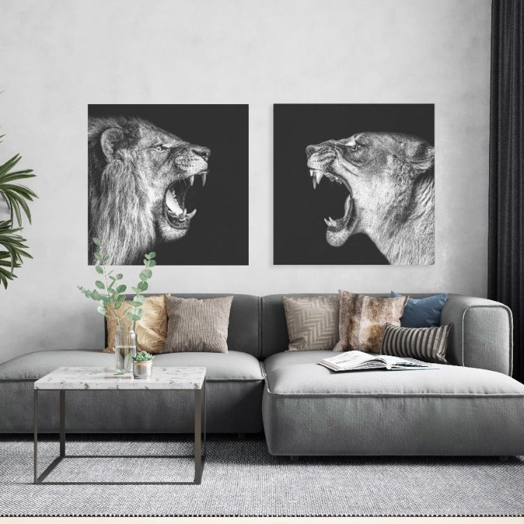 Tweeluik Lion VS Lioness – leeuw en leeuwin in donkere tinten
