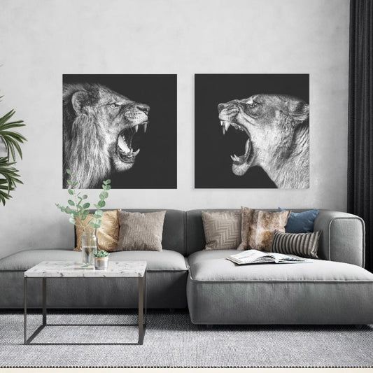 Tweeluik Lion VS Lioness – leeuw en leeuwin in donkere tinten