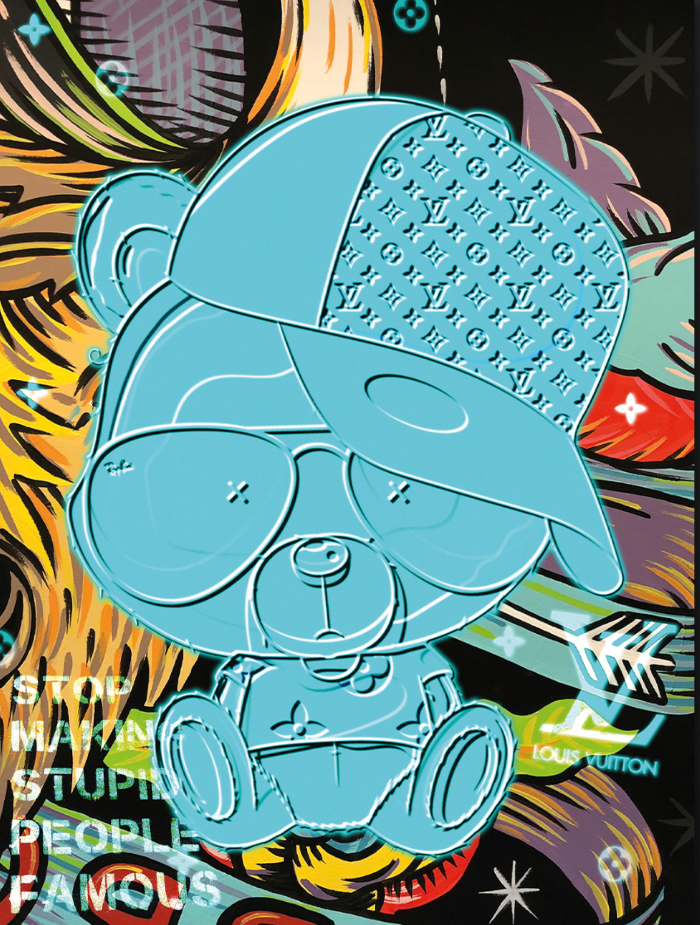 Schilderij Luxe Teddy No1, teddybeer in luxe streetstyle