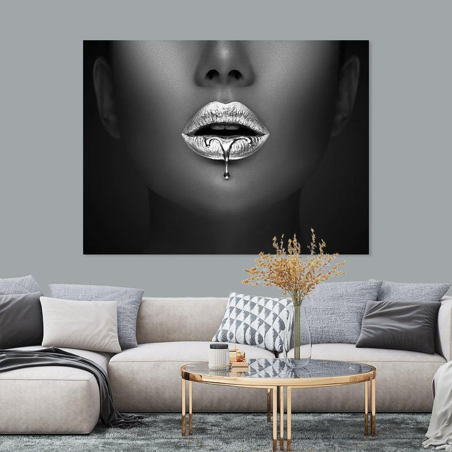 Schilderij-Zilver Lips Woman (Gray)-PosterGuru