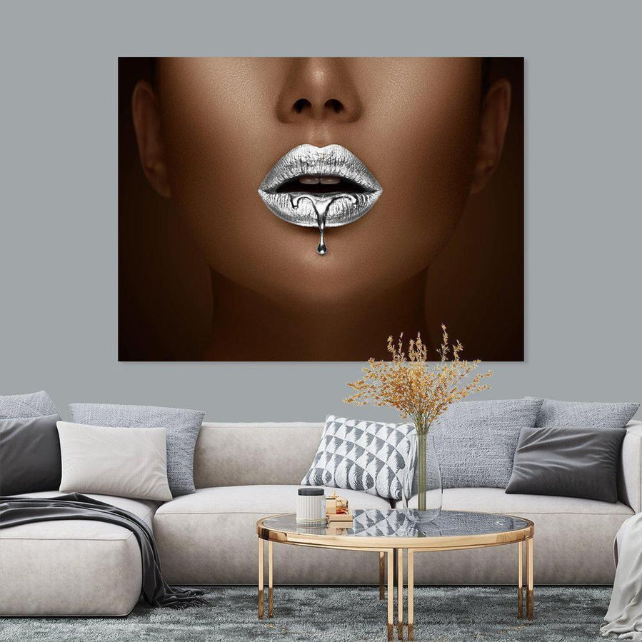 Schilderij-Zilver Lips Woman-PosterGuru
