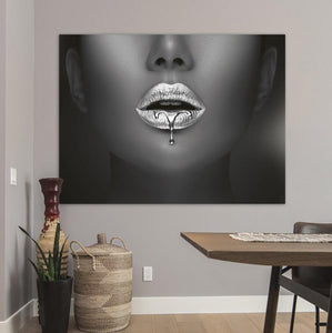 Schilderij-Zilver Painted Lips-PosterGuru