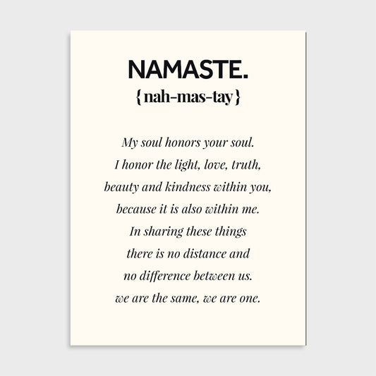 Tekstposter Namaste. in beige tinten
