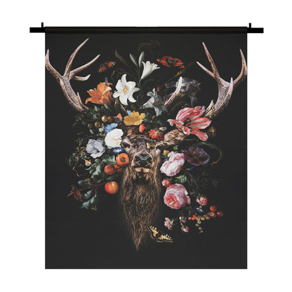 Wandkleed Stil leven Hert met Bloemen, blanco muur ter grootte-indicatie